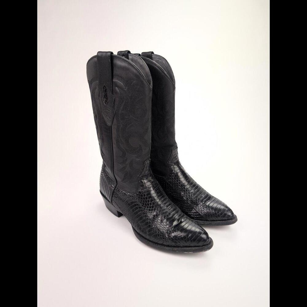 LOS ALTOS Men Sz US 9.5D GENUINE KING COBRA Black Snakeskin Leather Boots EXOTIC